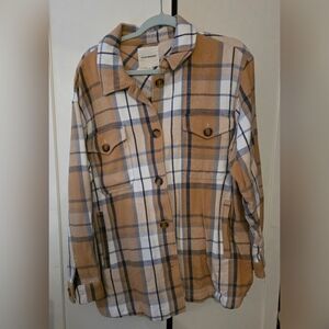 Lucky Brand Tan and Blue Plaid Shirt